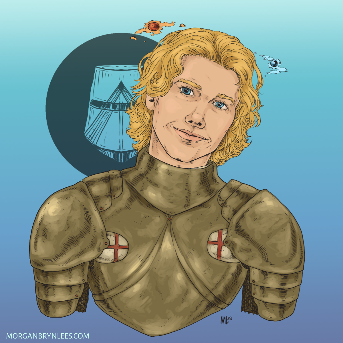 Leader Portrait: Anzegarnox Portrait of a light-skinned man with short wavy blond hair and blue eyes wearing plate armor.