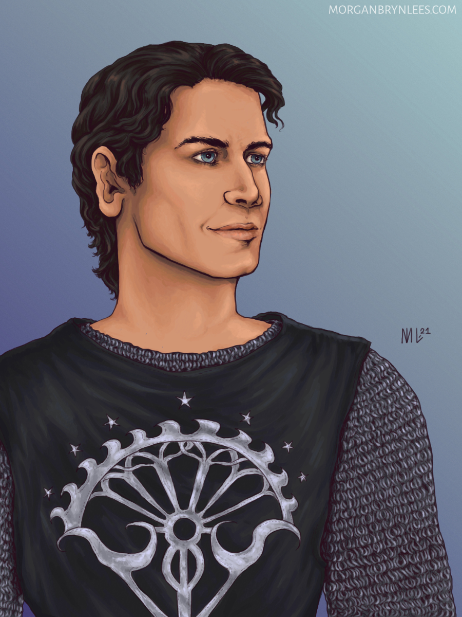 Portrait: Balakar A portrait of a light-skinned man with short black hair and grey eyes wearing chain armor.
