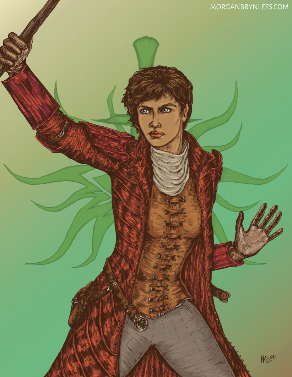 Inquisitor A medium skinned woman with short brown hair and grey eyes wearing mage robes brandishes a staff. In the background is the symbol of the Inquisition.