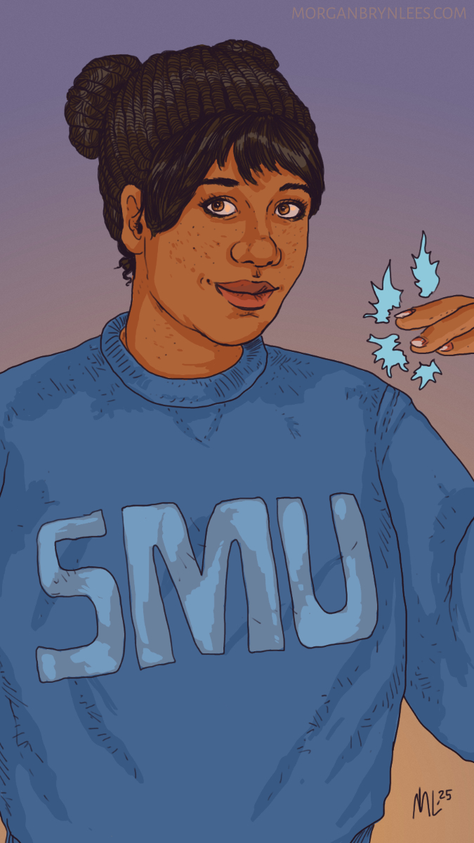 Kiana Aalto Portrait of a woman with curly black hair in braids and two buns, brown skin, and brown eyes, wearing a blue sweatshirt.