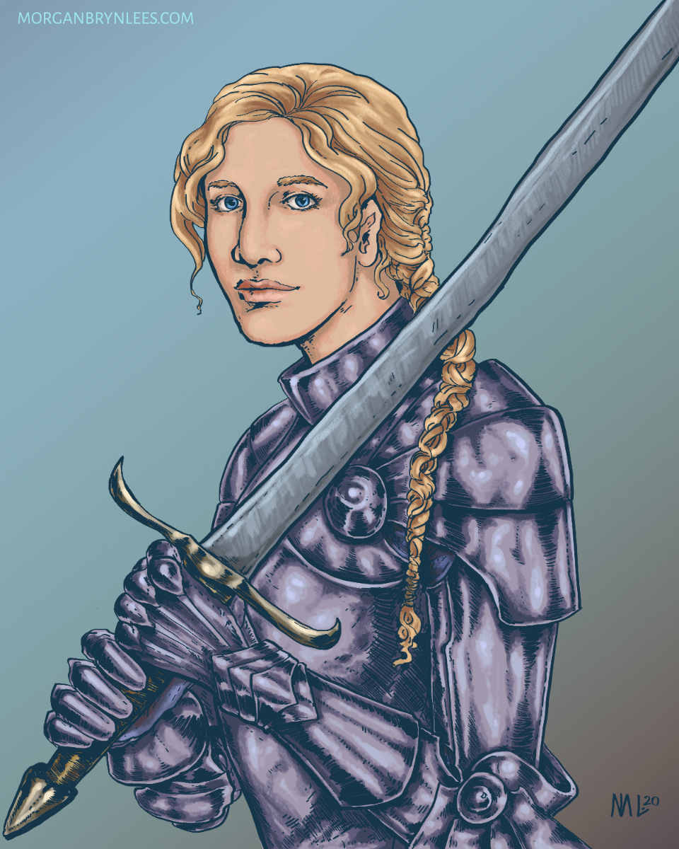Lissa A light-skinned woman with long blond braided hair wearing plate armor and carrying a sword.
