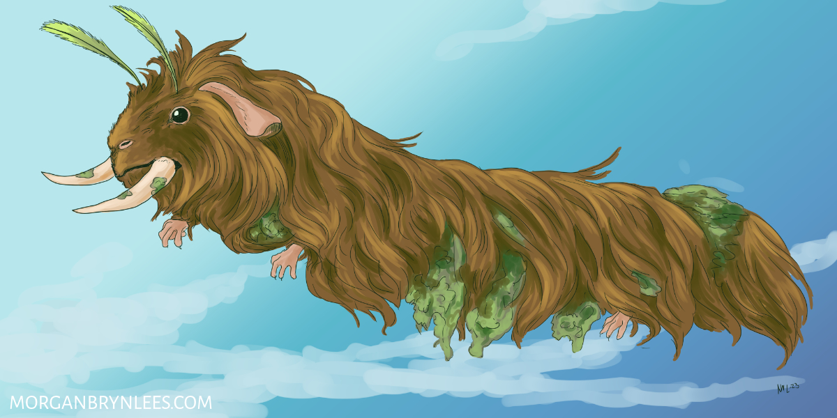 Long Pig A long and strange guinea pig covered with moss and with tusks.