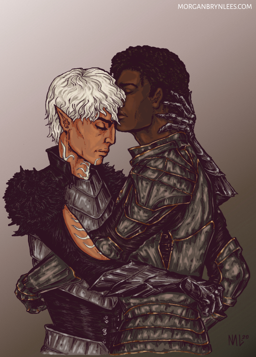 Thanatos and Fenris Thanatos and Fenris holding each other.